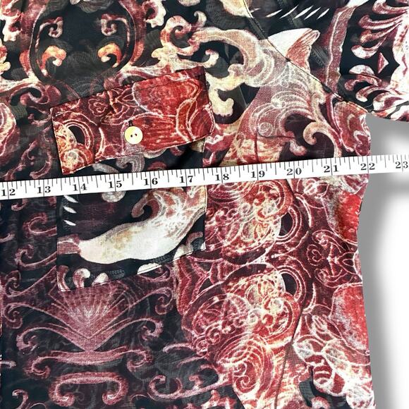 Chico's Top Size 2 (Large) Button Up Chiffon Semi-Sheer Artsy Aztec Paisley - Picture 5 of 6